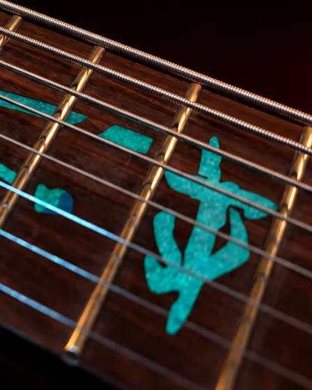 Turquoise inlays on the fretboard