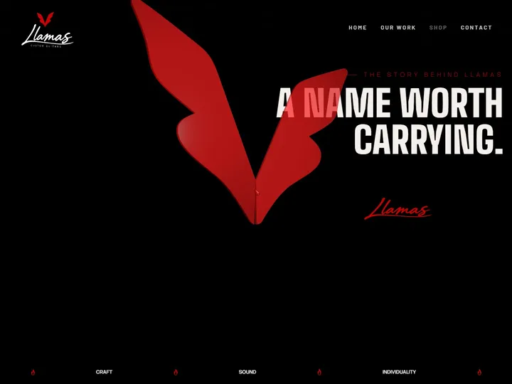 The Llamas website: “A name worth carrying”, beside the butterfly emblem